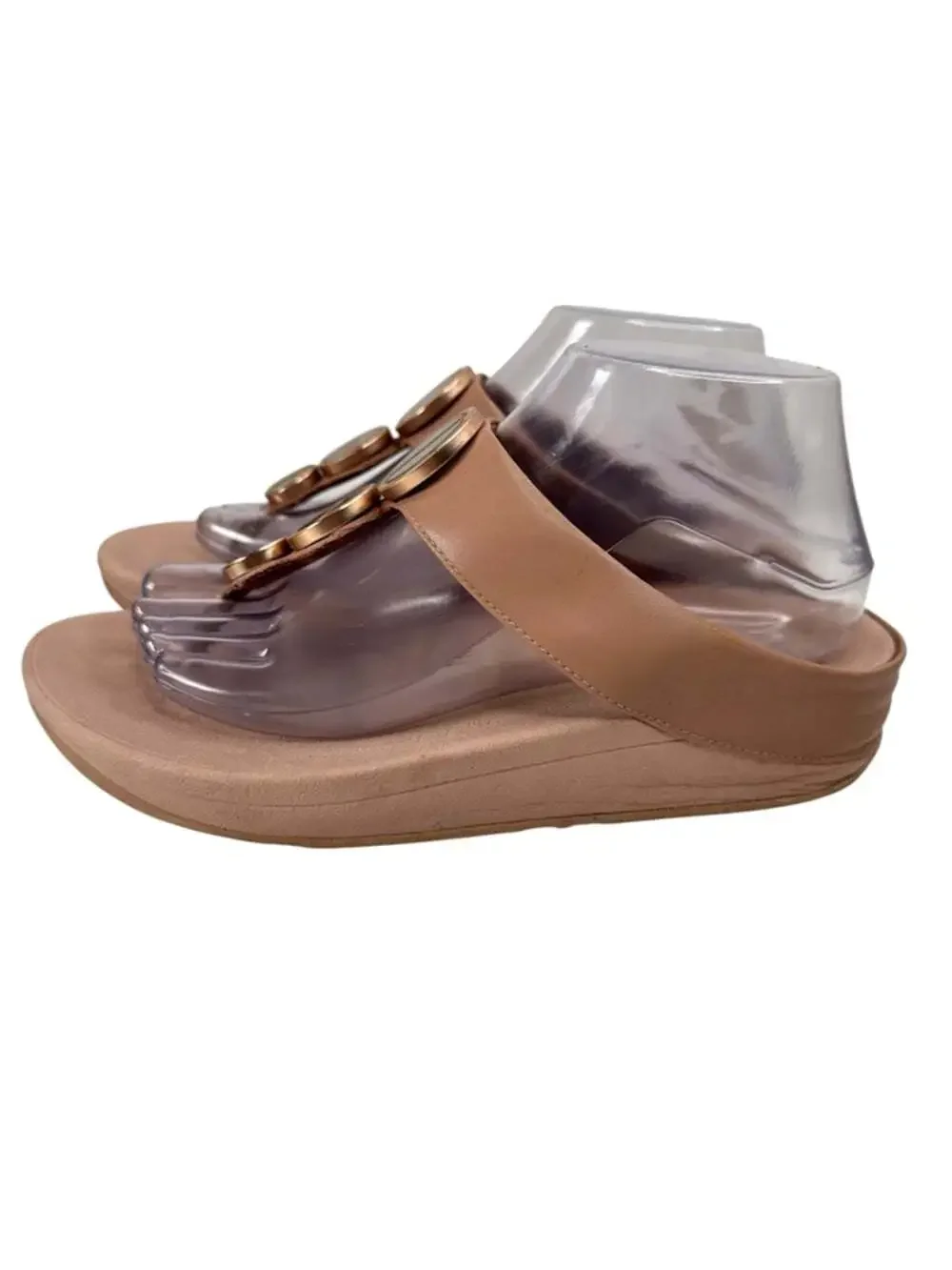 FitFlop Halo Toe Post Sandals Metallic Buckle Comfort Beige Womens Size 8
